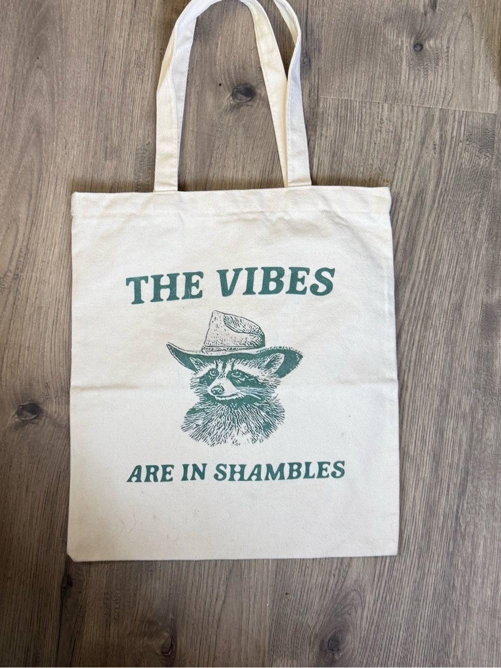 Canvas Tote Bag "The Vibes" in Natural with Green Print